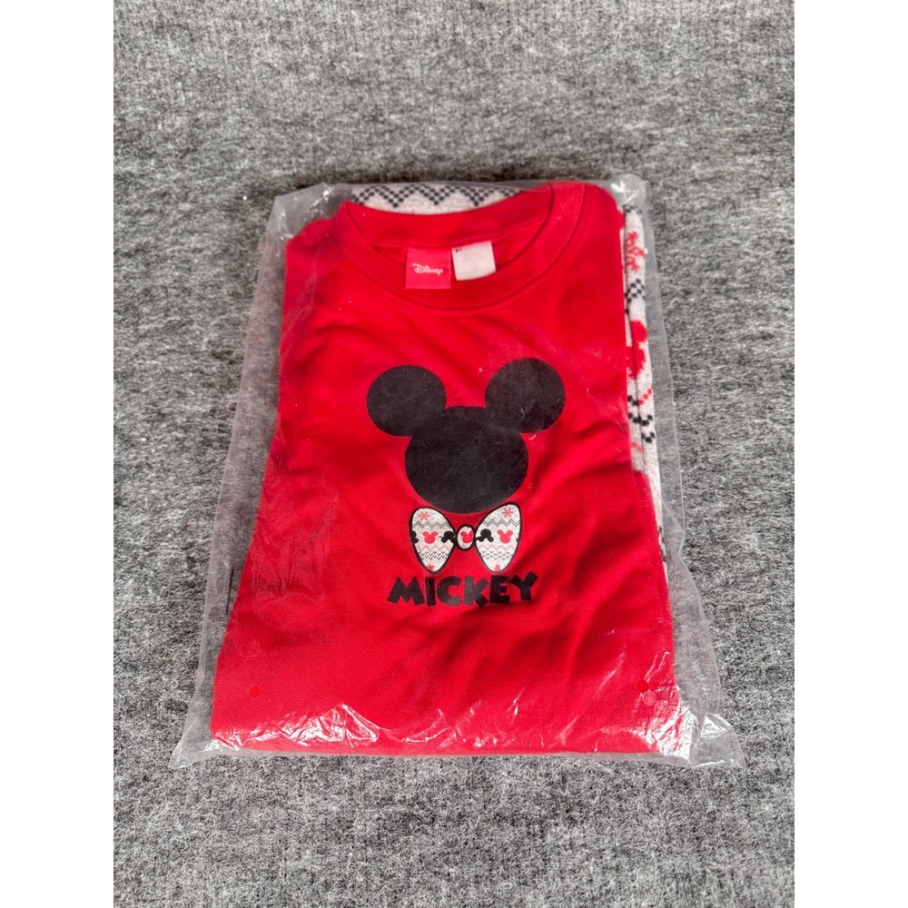Disney Mickey Mouse Youth Pajama Set Red Gray Fair Isle Holiday Size 10 NEW